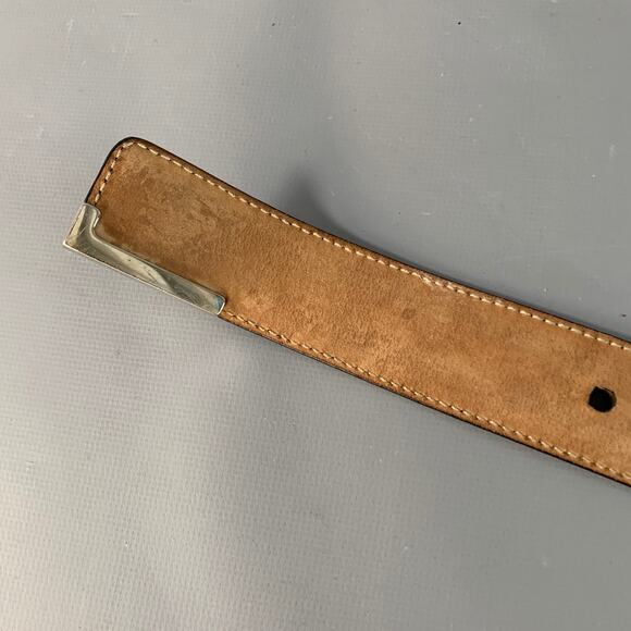 GUCCI Size 38 Black Silver Embossed Geometric Leather Belt - Picture 5 of 9